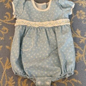 Classic Light Blue Baby One-Piece Bodysuit with Lace Trim
